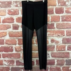 BCBGMAXAZRIA Pants Women's Small Black Faux Leather Panel Leggings Stretchy